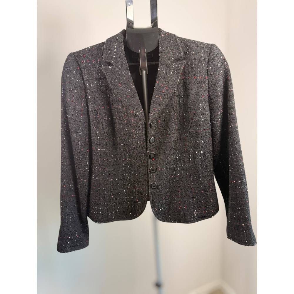 Harris Wallace Vintage Black Red Boucle Suit Set Blazer Pencil Skirt Size 8